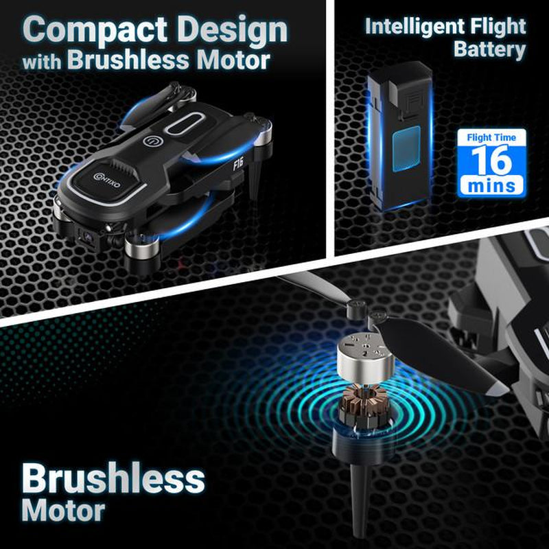 Contixo F16 RC Drone with 1080P Camera, Brushless Motor, 16 Min Flight, FPV, 360° Flips for Kids/Adults Foldable Dron Folding Drone With
