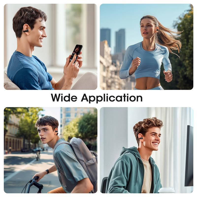 Open Ear Wireless Earbuds, Bluetooth 5.4 Clip on Earbuds with Mic, Open Ear Headphones with Charging Case LED Display, 44H Play, IP54 Waterproof, Lightweight Comfort for Running Sport Workout