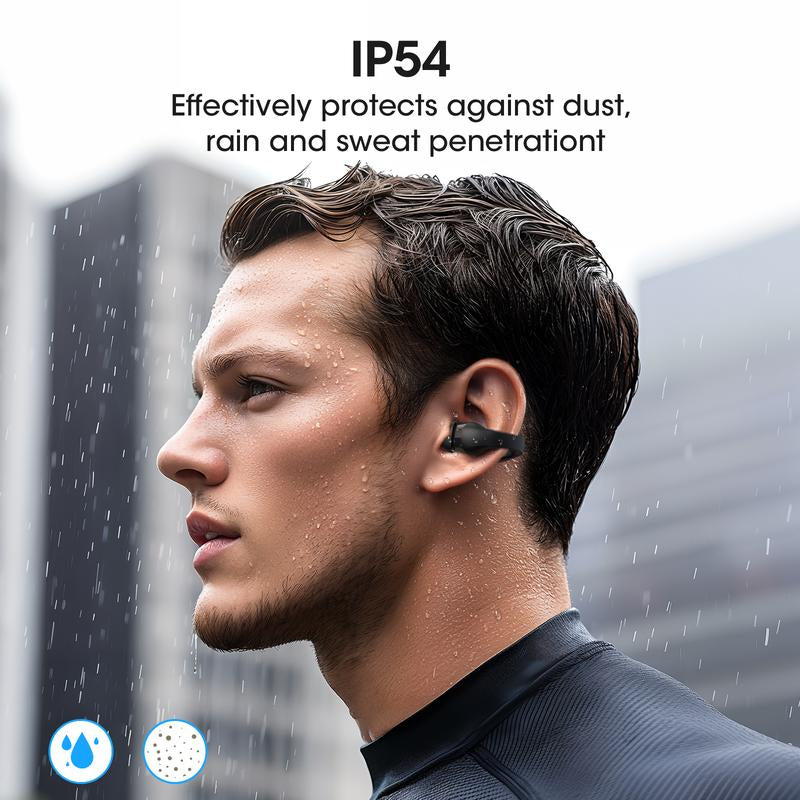Open Ear Wireless Earbuds, Bluetooth 5.4 Clip on Earbuds with Mic, Open Ear Headphones with Charging Case LED Display, 44H Play, IP54 Waterproof, Lightweight Comfort for Running Sport Workout