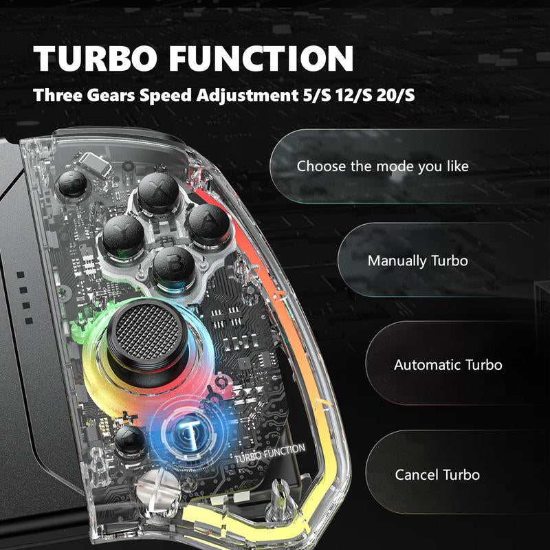 Wireless Gamepad, Transparent Design Bluetooth-Compatible Game Controller with RGB Light, Dual Motor Left and Right Transparent Handle, Gaming Accessories