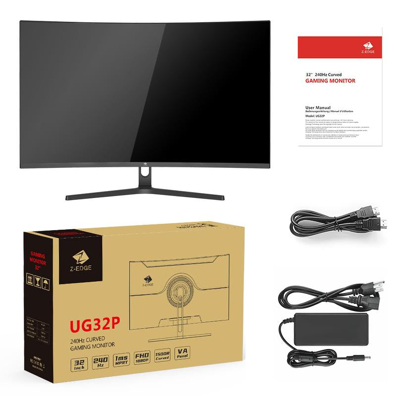 Z-Edge 32-Inch Curved Gaming Monitor, 1920X1080 Resolution, 240Hz Refresh Rate, 1Ms Response Time, Frameless LED, AMD Freesync, Displayport & HDMI Connectivity，Ztklhug32P