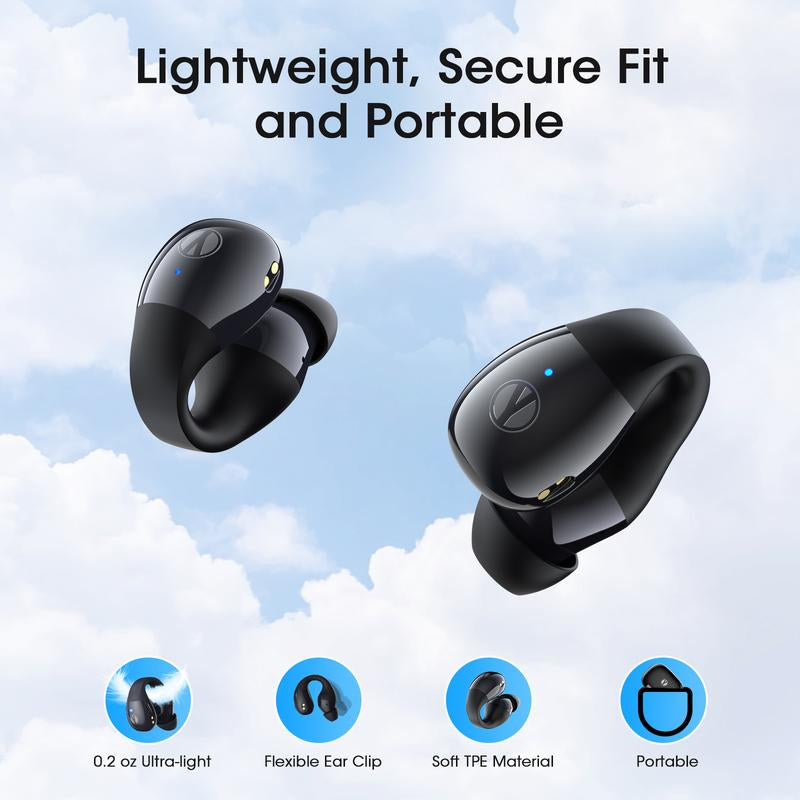 Open Ear Wireless Earbuds, Bluetooth 5.4 Clip on Earbuds with Mic, Open Ear Headphones with Charging Case LED Display, 44H Play, IP54 Waterproof, Lightweight Comfort for Running Sport Workout