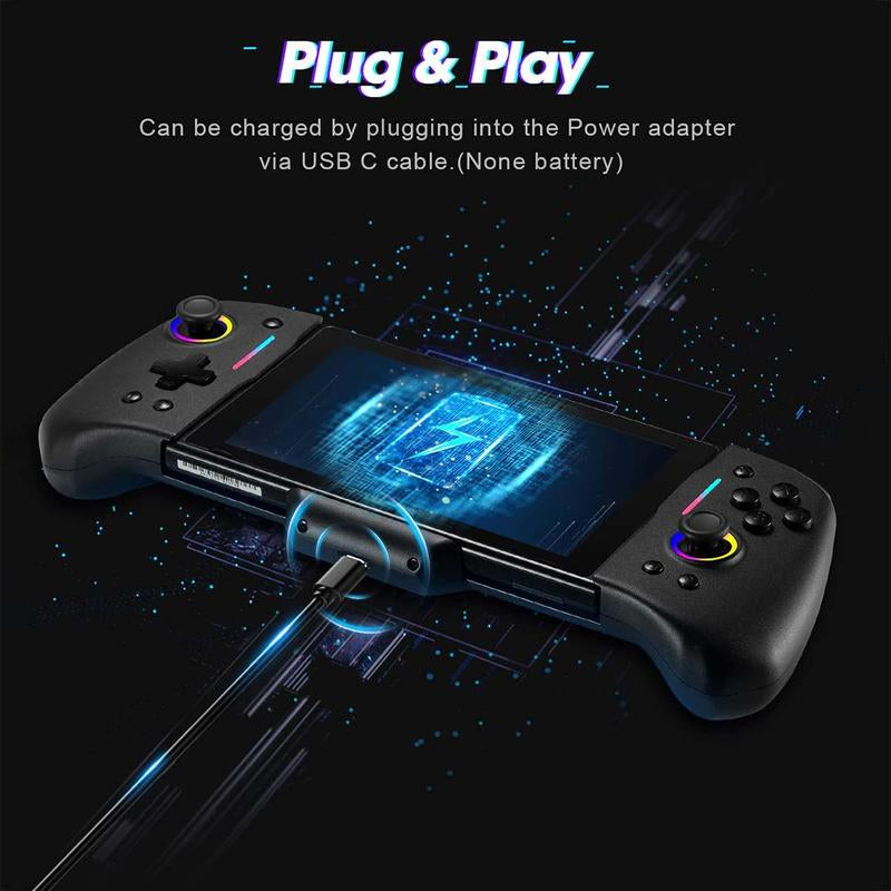 Wired Game Controller, BINBOK Switch Controller for Switch/Switch OLED with Handheld Grip RGB Double Motor Vibration Built-In 6-Axis Gyro Joystick