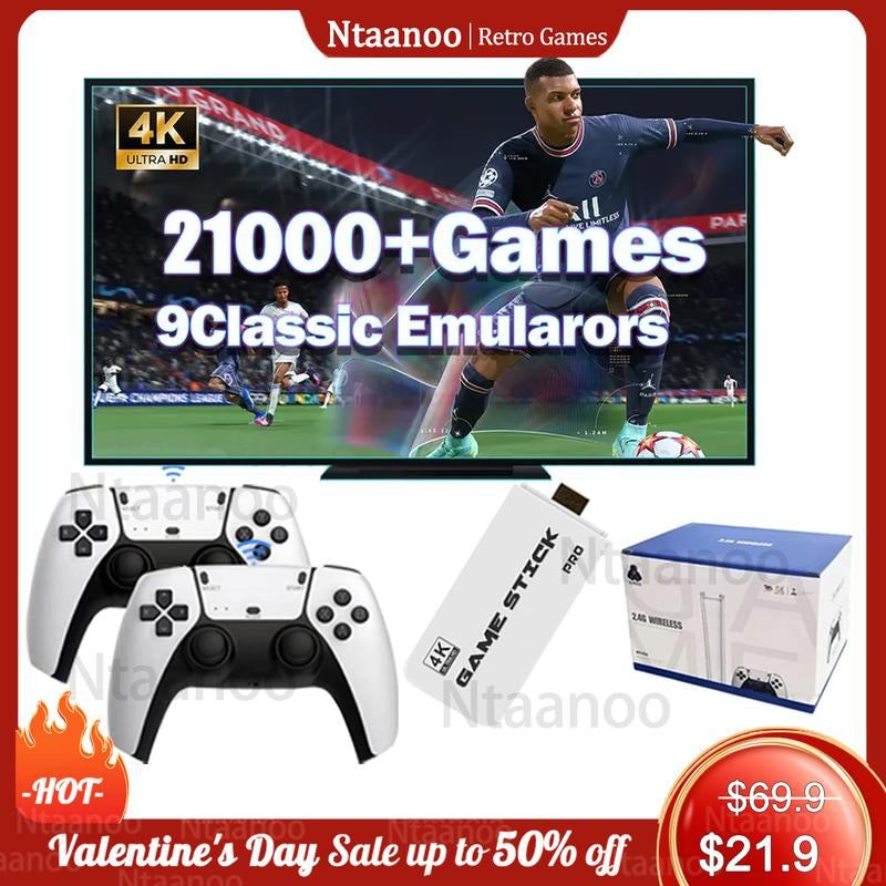 Ntaanoo 2025 New Video Gamepad Console, 2.4G Dual Wireless Game Controller, Support 4K Game Graphics, over 21,000 Classic Retro Games, Best Christmas Gift for Boys!