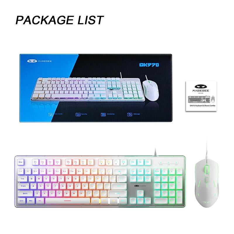 Magegee GK970 Keyboard & Mouse Combo, 1 Set Wired Backlit Keyboard & Mouse, Office PC Keyboard & Adjustable Sensitivity Mouse for Pc/Laptop