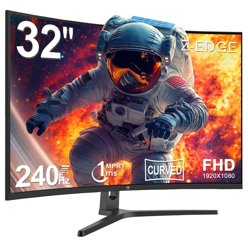 Z-Edge 32-Inch Curved Gaming Monitor, 1920X1080 Resolution, 240Hz Refresh Rate, 1Ms Response Time, Frameless LED, AMD Freesync, Displayport & HDMI Connectivity，Ztklhug32P