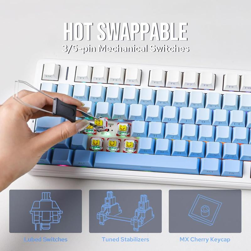 Aula F99 PRO 96% Mechanical Keyboard, Bt5.0/Usb-C/2.4Ghz Wireless Gaming Keyboard, Knob, RGB Backlits for Win/Mac, Hot Swappable Gasket Custom Keyboard with 8000Mah Battery