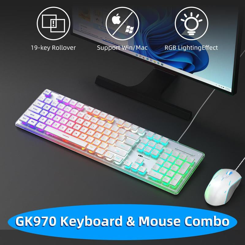 Magegee GK970 Keyboard & Mouse Combo, 1 Set Wired Backlit Keyboard & Mouse, Office PC Keyboard & Adjustable Sensitivity Mouse for Pc/Laptop